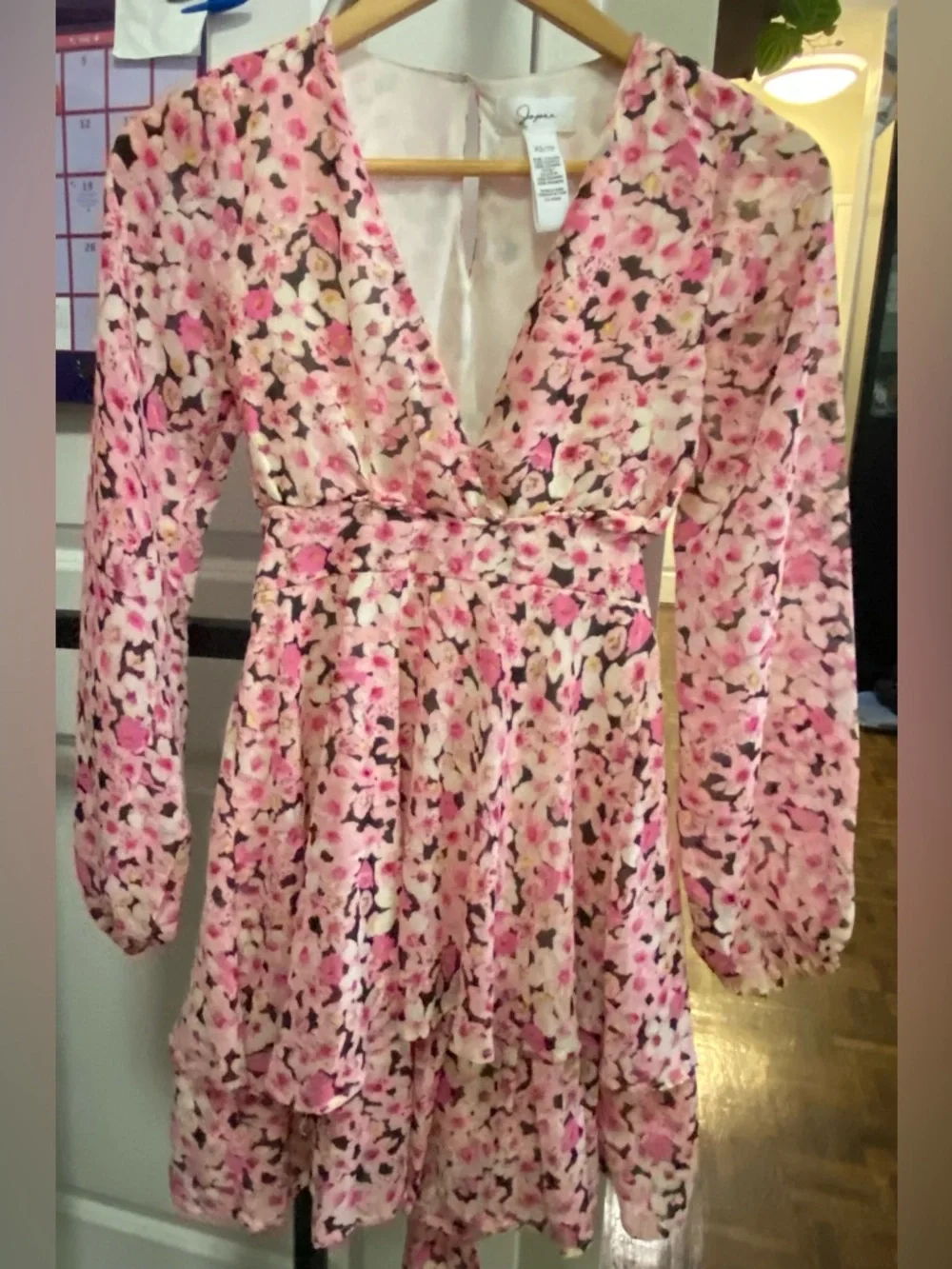 Japna Pink Floral V-Neck Long Sleeve Tiered Dress - Picture 10 of 10